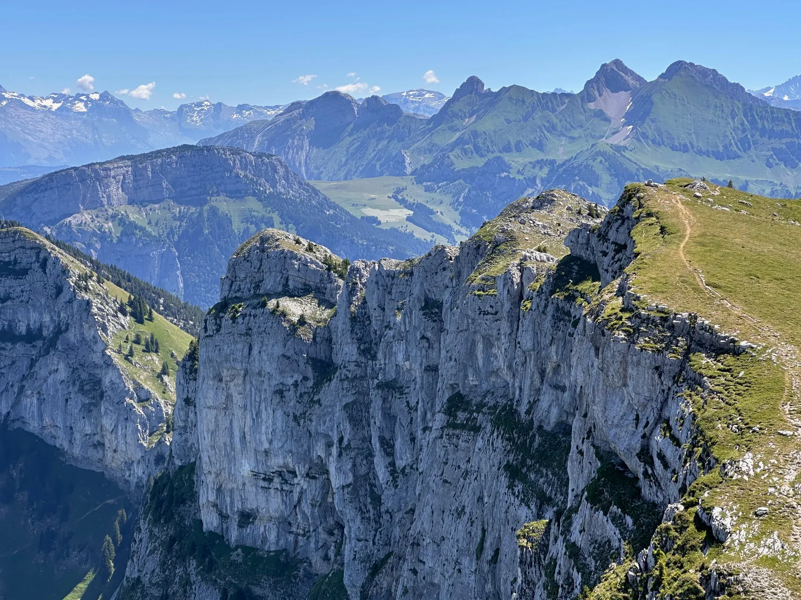 Parois calcaires sous les crêtes herbeuses de Sous-Dîne.